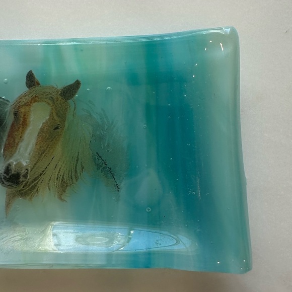 Horse Glass Art Trinket Small Blue Green Tray - Picture 6 of 12